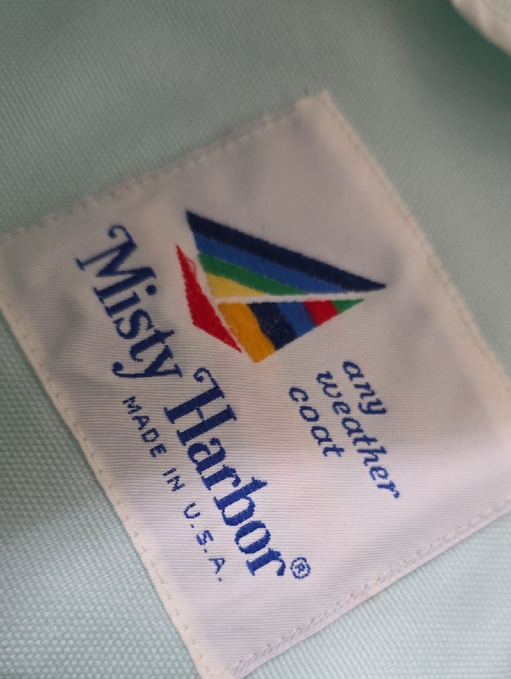 AQUA BLUE VINTAGE TRENCH COAT MISTY HARBOR LABEL "Wearing Good Health" - Picture 14 of 17